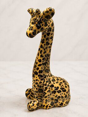 La Vie Safari Baby Giraffe Figurine 11" Leopard Print Ceramic Patchwork Decor